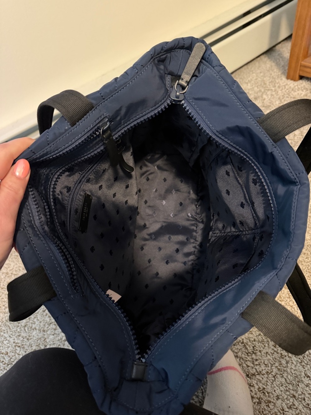 kate spade Navy Quilted Tote with Black Straps - Picture 2 of 2